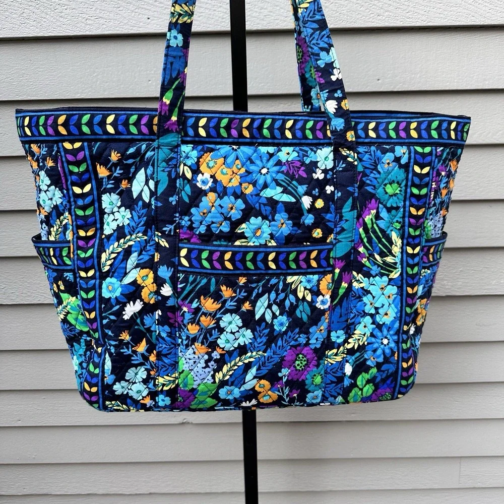 Vera Bradley Miller XL Tote Diaper Bag Midnight Blues Floral Travel Shoulder Bag